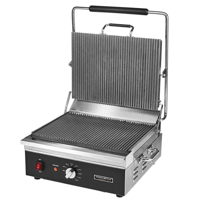 CHEF BUILT® 15'' x 11'' Cast Iron Panini Grill Ribbed CPG-175